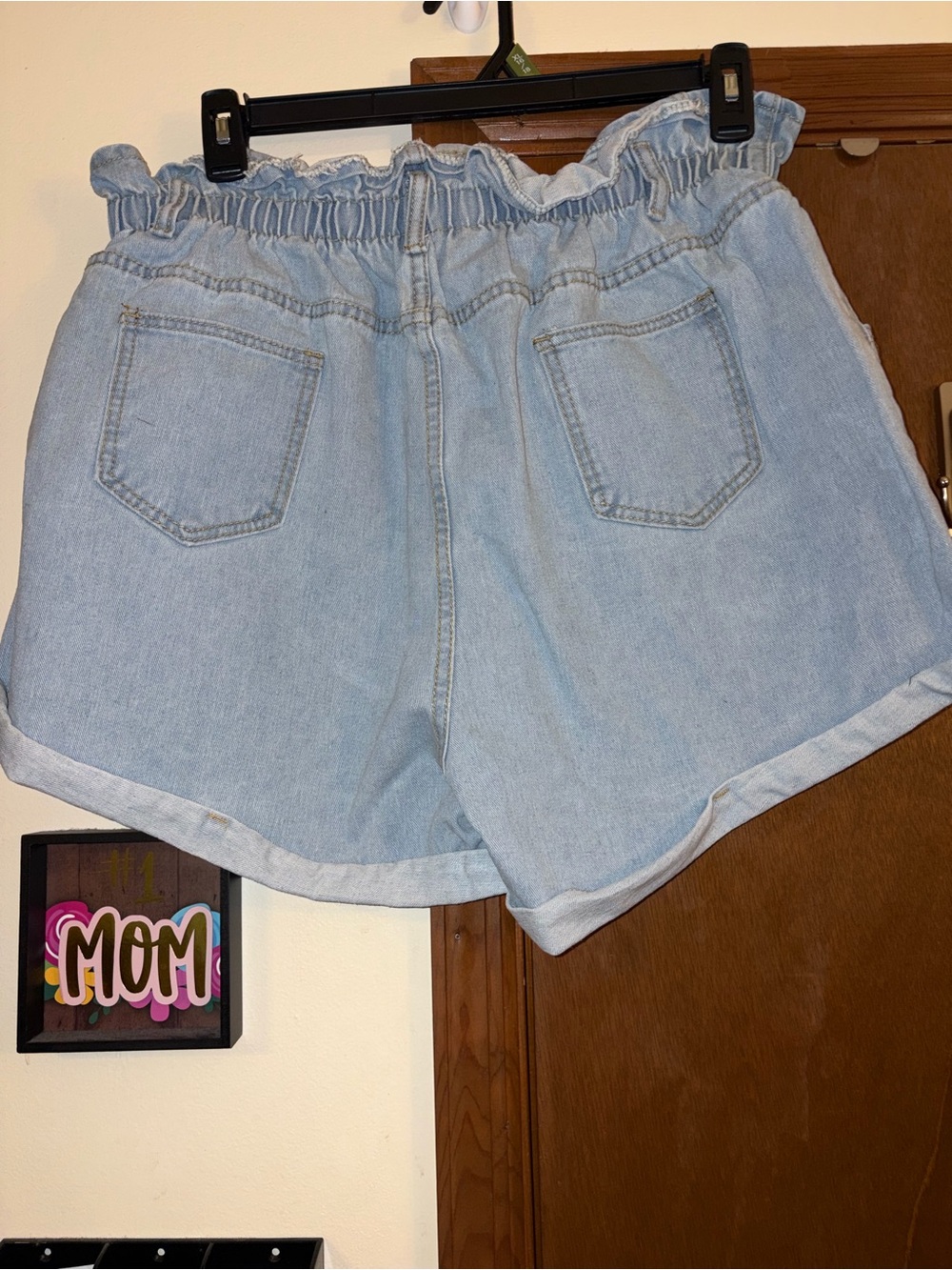 Light Blue Paperbag Waist Denim Shorts - Picture 3 of 3